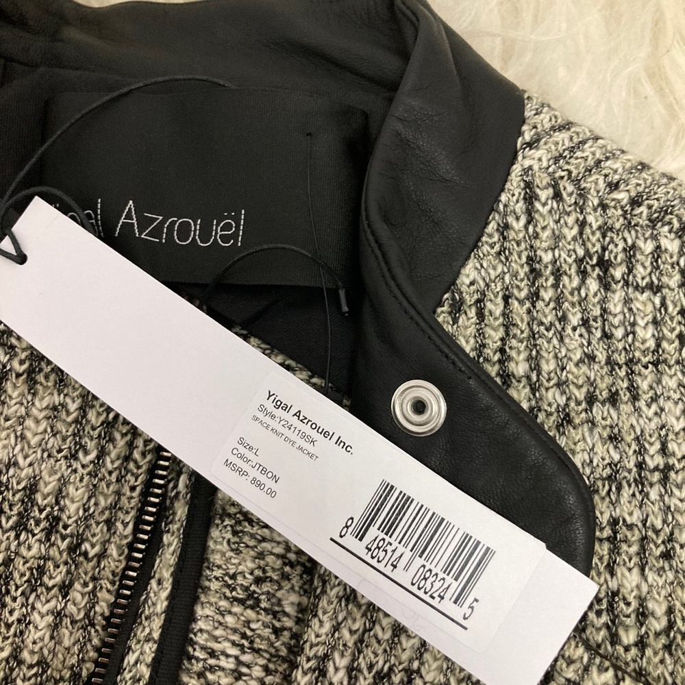 YIGAL AZROUËL Leather-Trimmed Knit Jacket - Picture 8 of 9